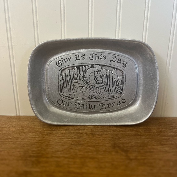 Antique Silver/Pewter Decorative Tray with Engraving - Picture 3 of 5